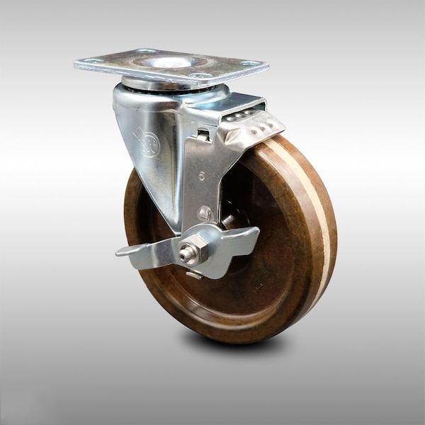 5 Inch SS High Temp Phenolic Swivel Top Plate Caster with Brake